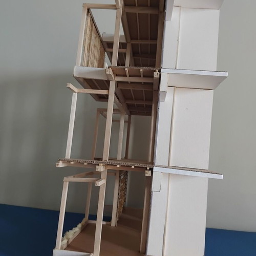 Architectural model scale 1:25 new, kraft cardboard and balsa wood