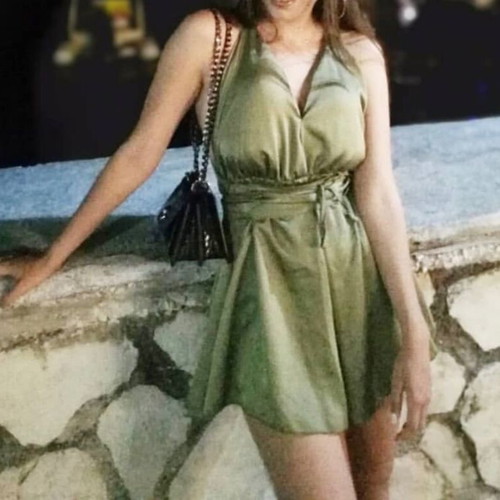 Jumpsuit khaki satin, like new, versatile with tie