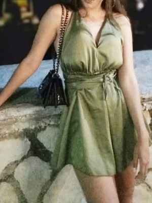 Jumpsuit khaki satin, like new, versatile with tie