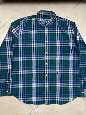 Marina Yachting men's cotton checkered long-sleeve shirt blue green XL like new
