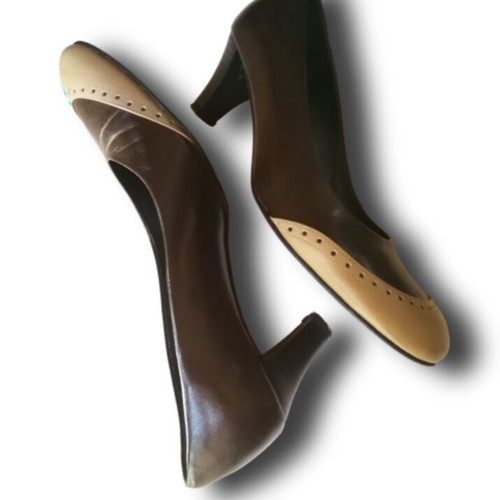 Handmade leather pumps used no36 brown with cream