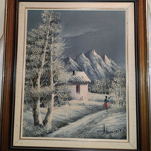 Oil painting on canvas Athineos winter landscape like new