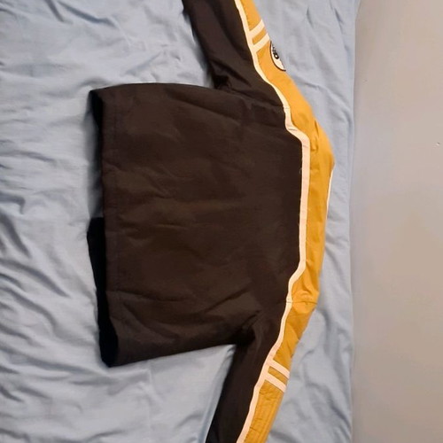 Biker jacket used, black with yellow details, men's L
