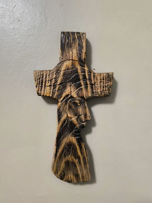 Handmade Wooden Wall Cross with Jesus Carving 25x12 cm like new