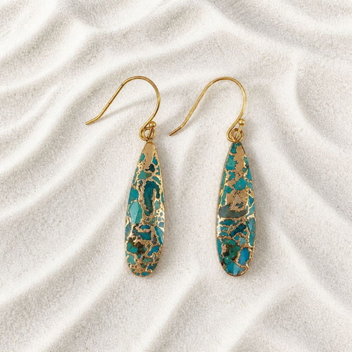 Handmade earrings from gold-plated brass with turquoise new