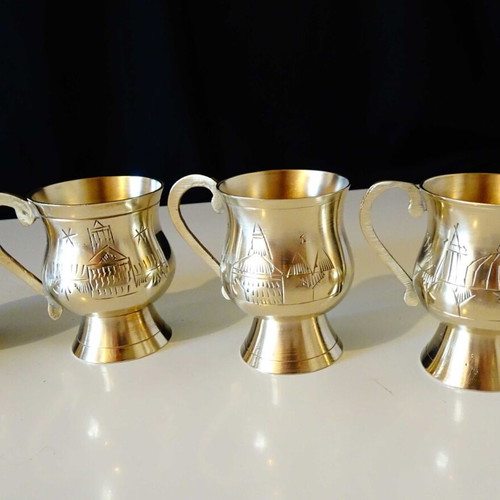 Brass Taj Mahal cups used, set of 6 pieces
