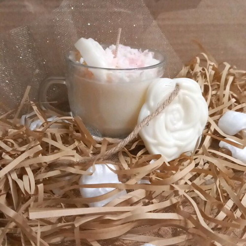Set of handmade scented candles with decoration