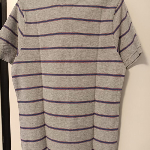Hilfiger Denim Tommy Hilfiger men's polo shirt, grey with blue and red stripes, large