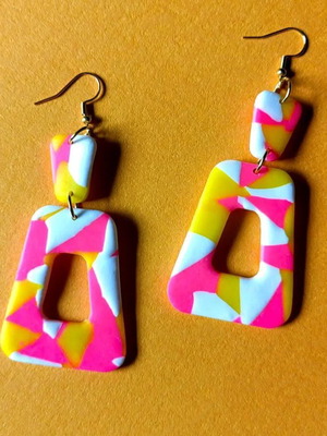 Handmade polymer clay dangle earrings new, multicolored