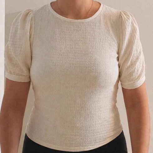 Stradivarius beige blouse with puff sleeves