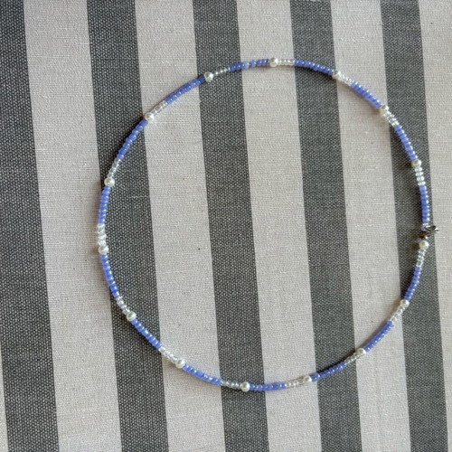 Handmade necklace new with glass beads and pearls white and blue