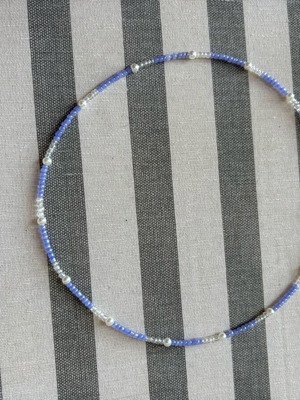 Handmade necklace new with glass beads and pearls white and blue