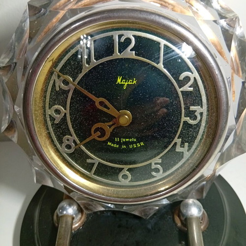 Majak collectible USSR table clock with crystal glass effect