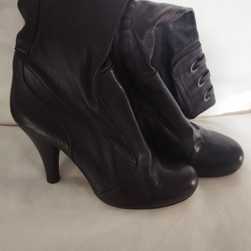 Leather high-heeled boots size 37, brown