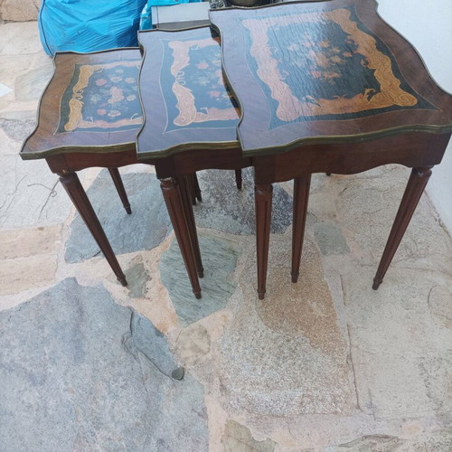 Nesting tables set of three with painting used