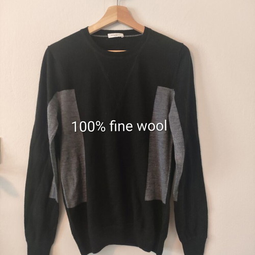 Paolo Pecora Men's Sweater 100% Fine Wool Size S New Black Gray