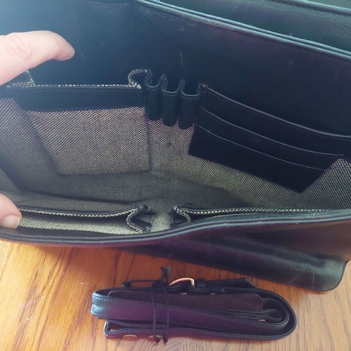Vintage leather briefcase with lock and key used, black