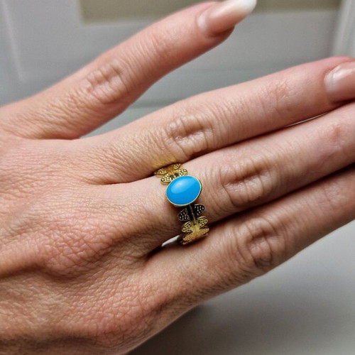 Ring stainless steel with blue enamel new