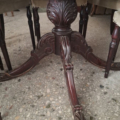 Classic carved dining table with six chairs used