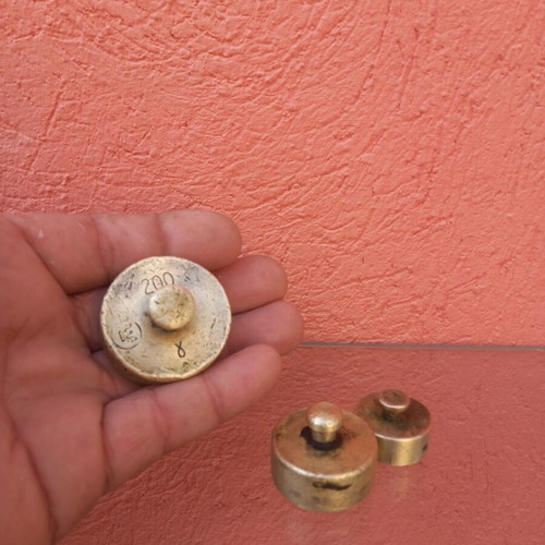 Brass weights used, set of 500g, 200g, 100g, 50g