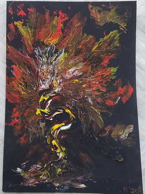 Πίνακας Shadow Dragon καινούργιο ανάγλυφο με λαδομπογιές σε χοντρό χαρτόνι
