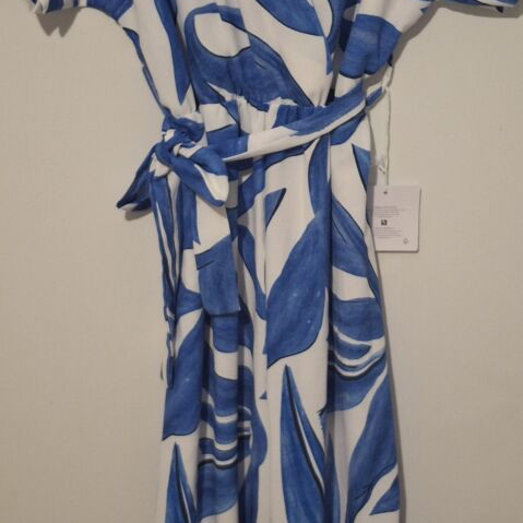 Jumpsuit one size, new, white and blue with belt