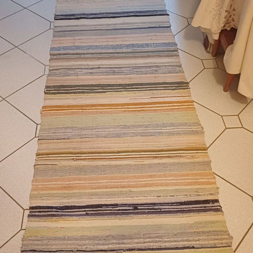 Traditional handmade woven rag rug like new 270x72cm