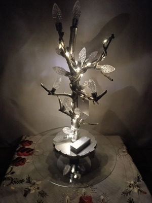 Silver Winter Tree with Crystal Pinecones and LED Lights