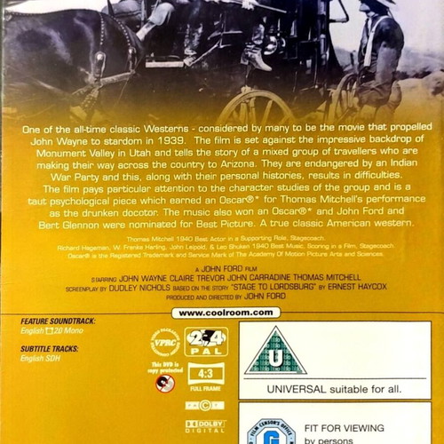 Stagecoach DVD used, action movie with John Wayne, English subtitles