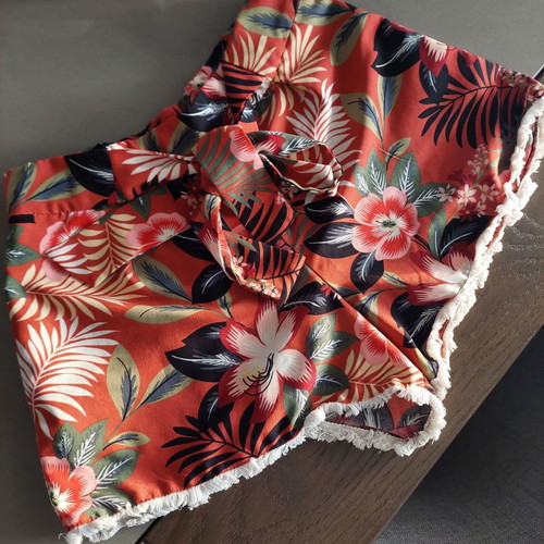 Zara printed shorts used with belt and fringes, size S