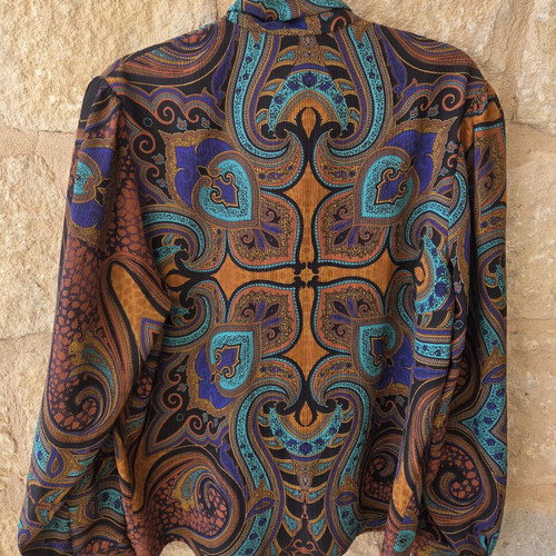 Devernois Paris Paisley Tie-Neck Blouse like new, colorful