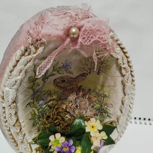 Easter porcelain decorative egg 20 cm with bunnies