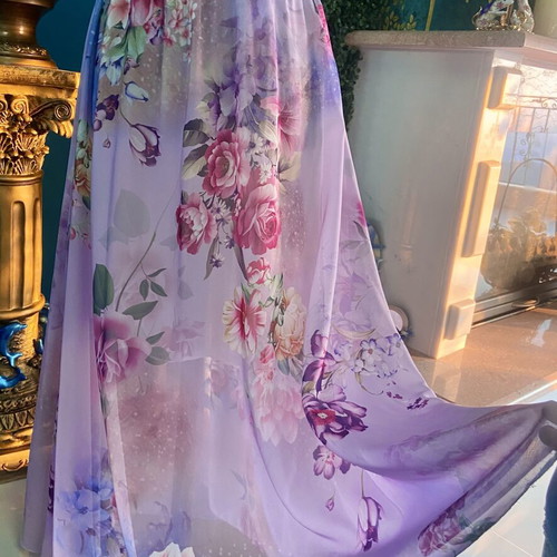 Maxi floral chiffon skirt, violet with white lining, size S
