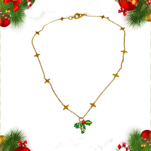 Handmade 2026 lucky necklace with mistletoe and steel chain with stars, new