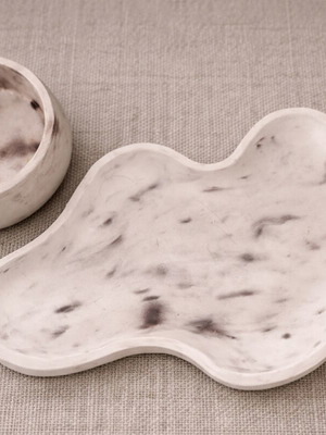 Σετ διακοσμητικού δίσκου και μπολ με marble effect καινούργιο