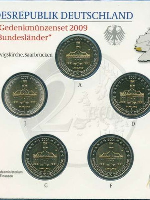 SAC Germany 2 Euro 2009 A-D-F-G-J new, Saarland in blister pack