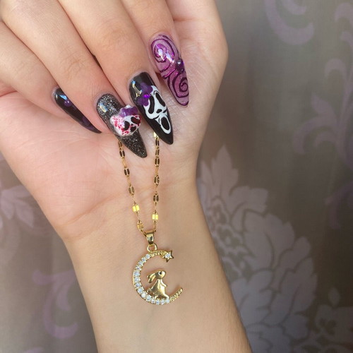 Necklace with bunny on moon and zircon new with steel chain