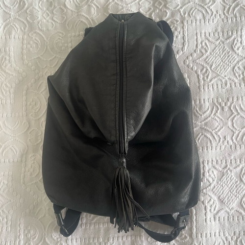 Leather backpack used with inner lining and fabric straps