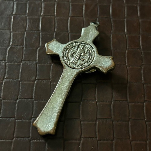 Cross pendant used with silver finish and Saint Benedict medal