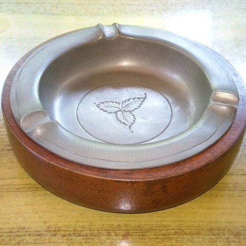 Handmade ashtray from pewter and wood new