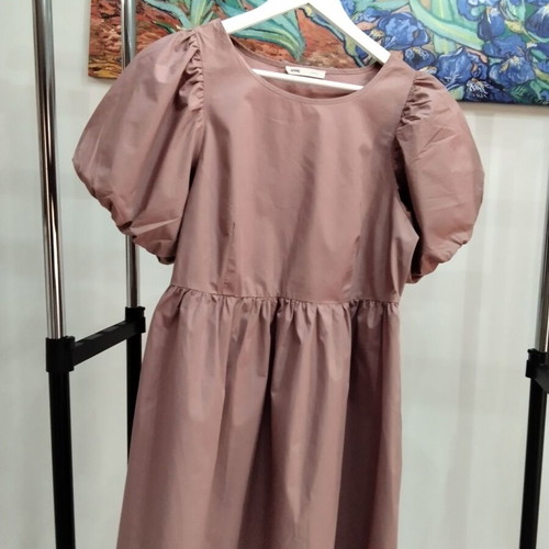 Sinsay Purple Cotton Dress with Puff Sleeves Size L like new