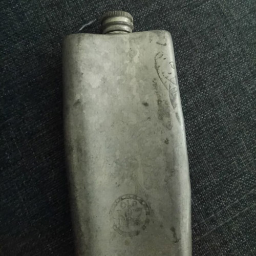 Jack Daniel's Pewter Hip Flask vintage, used, damaged for display