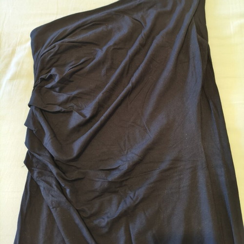 Black elastic mini dress with one shoulder and ruched side, size M, like new
