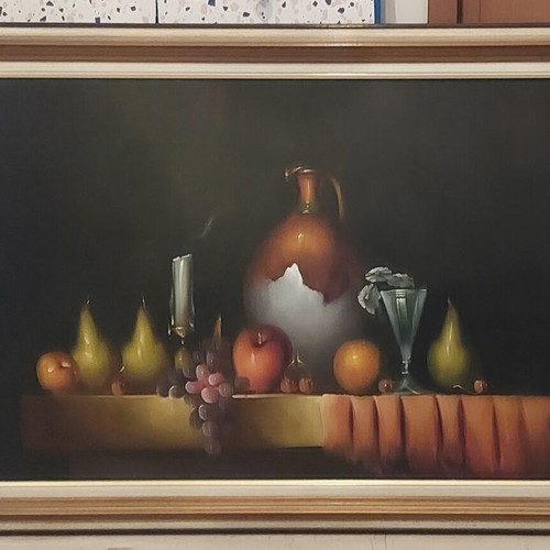 Oil painting composition with fruits used, 76x104 cm
