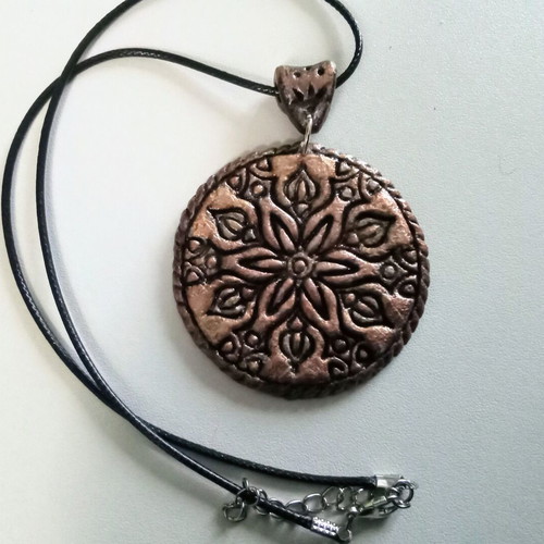 Handmade necklace new from clay, gold and black