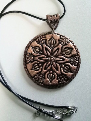 Handmade necklace new from clay, gold and black