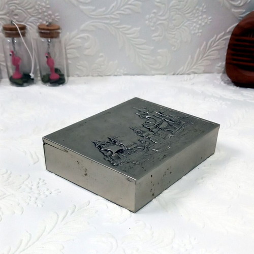 Wooden box used with embossed old sailing ships design