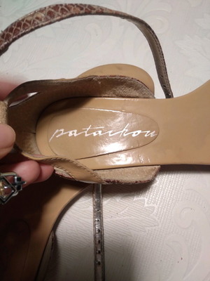 Low sandals used, leather and patent leather, size 37, beige