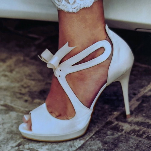 Ellen bridal sandals used, pearl satin, size 38