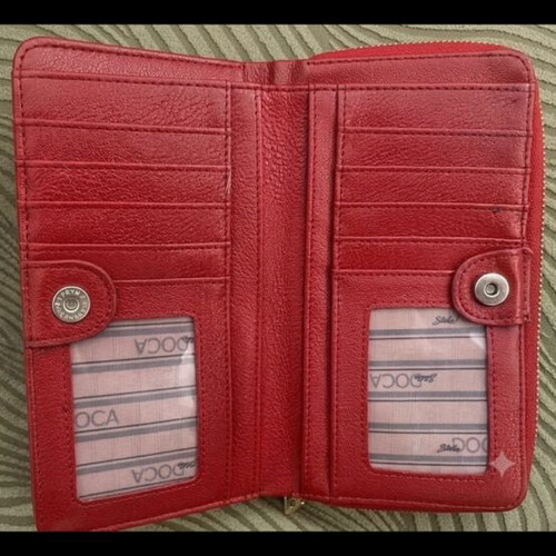 Doca red large wallet used with multiple card slots and zipper compartment